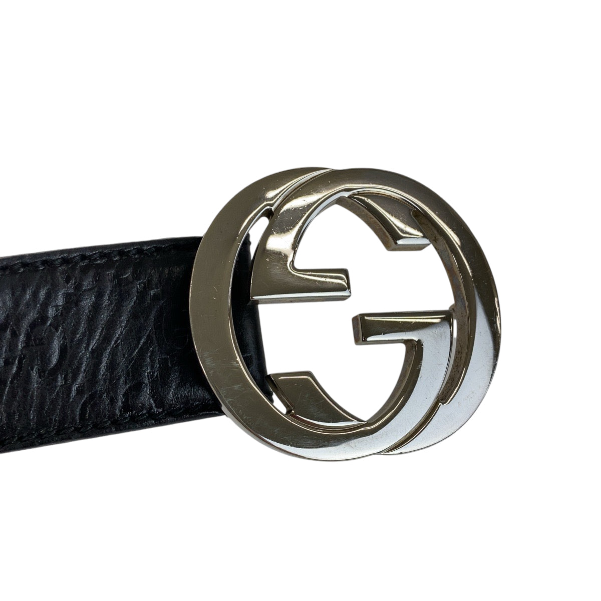 13140
GUCCI グッチ インターロッキング グッチシマ 85cm/34inc ブラック 黒 シルバー金具 レザー 114984 ベルト バックル  メンズ