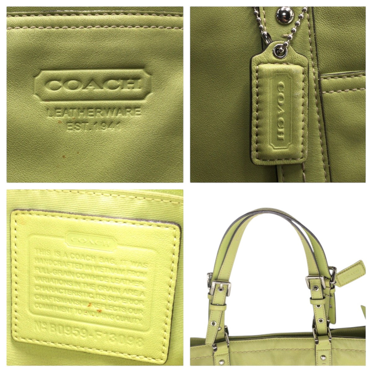 COACH コーチ グリーン ライトグリーン レザー B0959 F13098 トートバッグ ハンドバッグ  レディース
