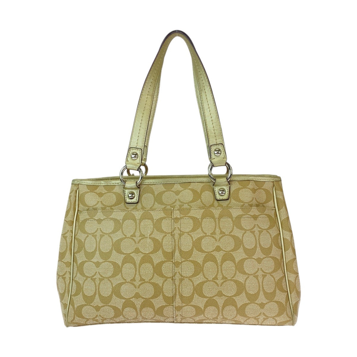 13143
COACH コーチ シグネチャー ベージュ ピンク ゴールド金具 PVC / レザー トートバッグ ショルダーバッグ  レディース