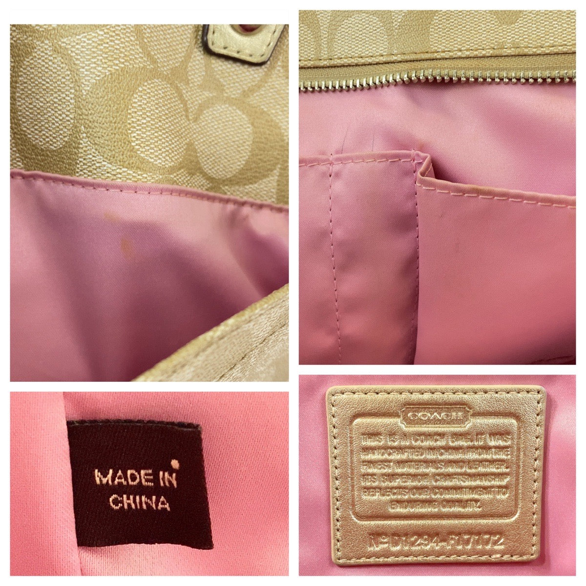 13143
COACH コーチ シグネチャー ベージュ ピンク ゴールド金具 PVC / レザー トートバッグ ショルダーバッグ  レディース