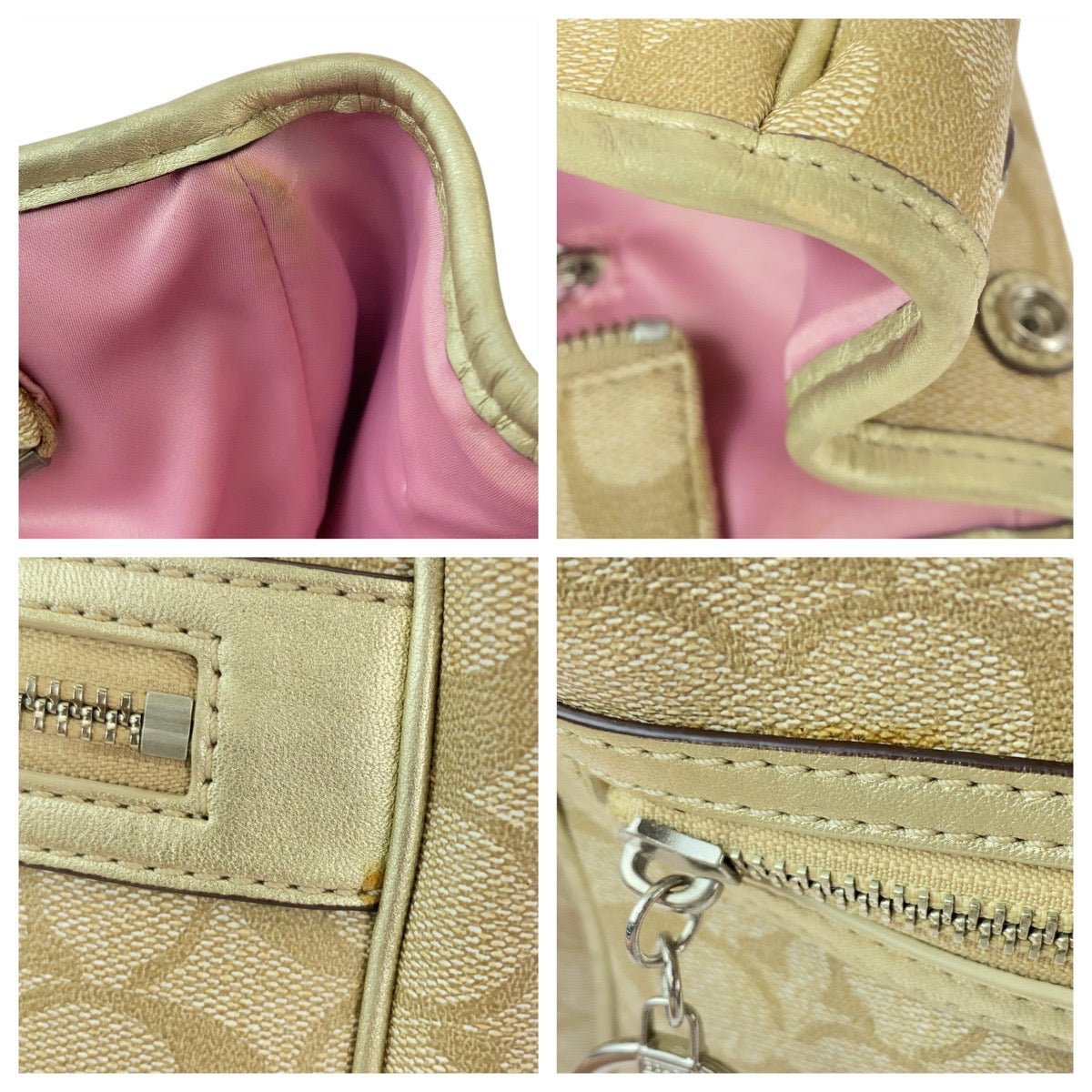 13143
COACH コーチ シグネチャー ベージュ ピンク ゴールド金具 PVC / レザー トートバッグ ショルダーバッグ  レディース