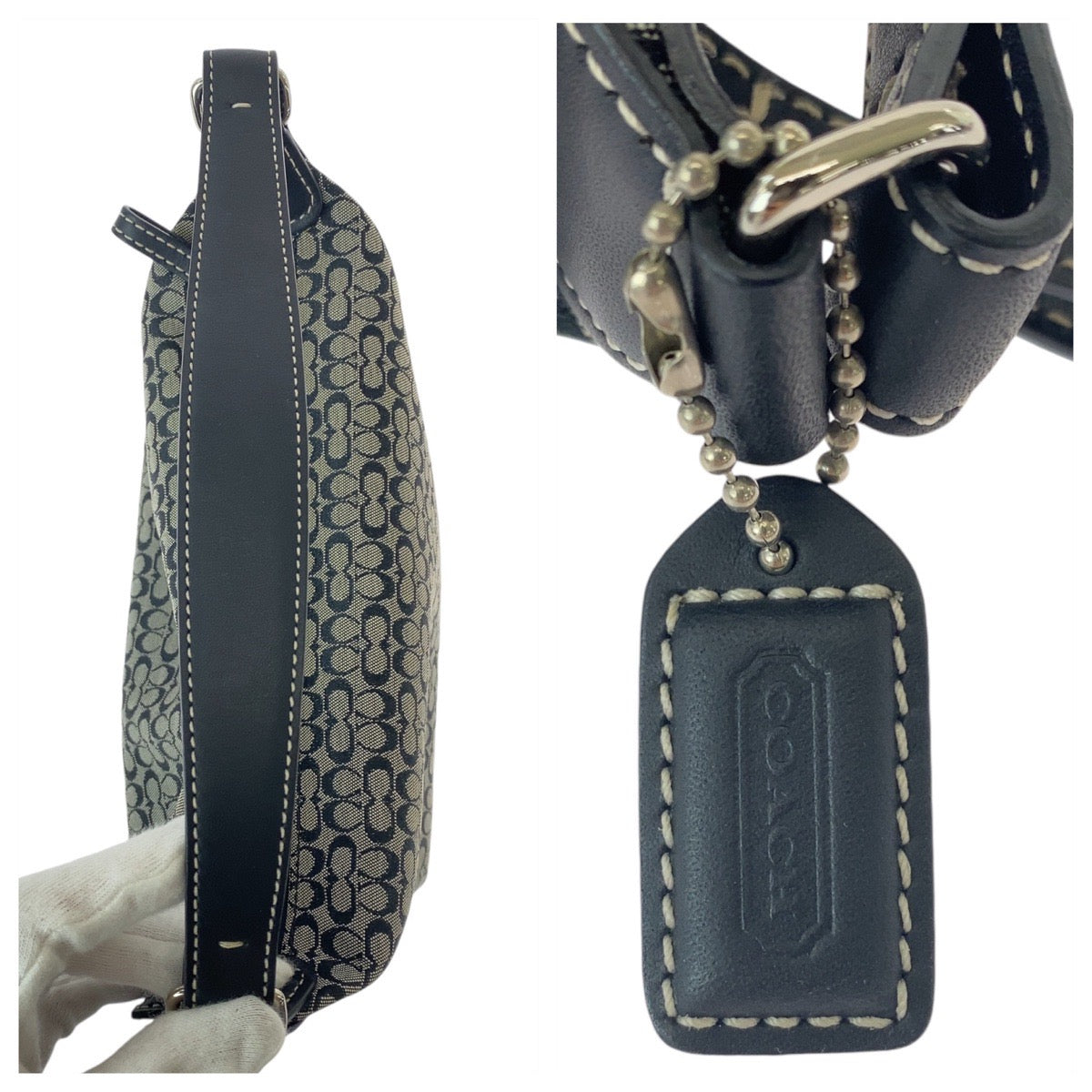 COACH コーチ ミニシグネチャー ブラック 黒 グレー シルバー金具 キャンバス / レザー ハンドバッグ アクセサリーポーチ  レディース
