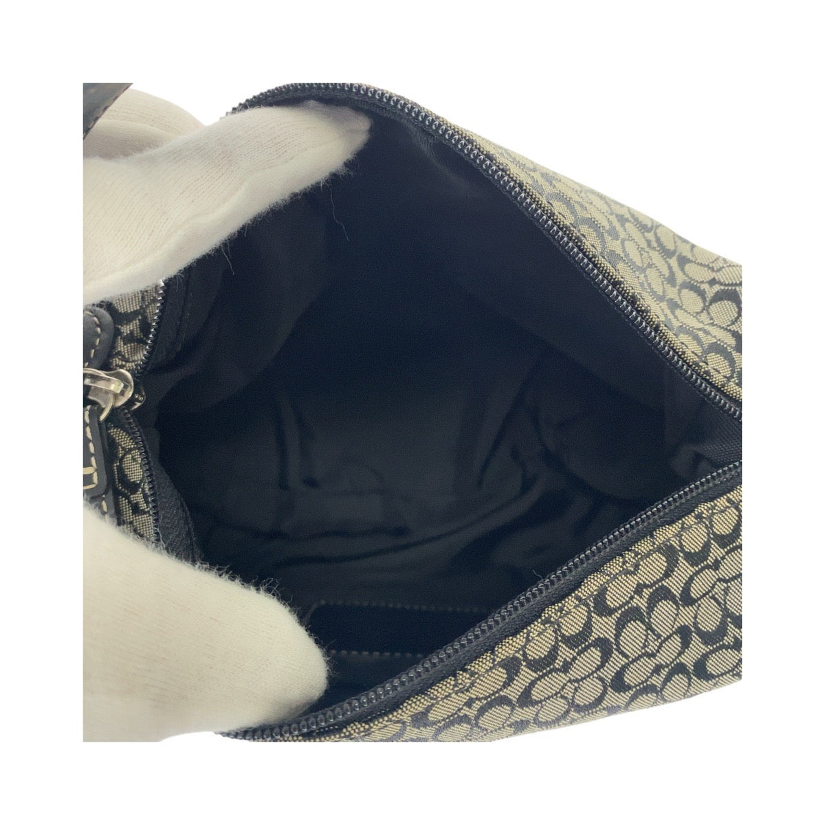 COACH コーチ ミニシグネチャー ブラック 黒 グレー シルバー金具 キャンバス / レザー ハンドバッグ アクセサリーポーチ  レディース