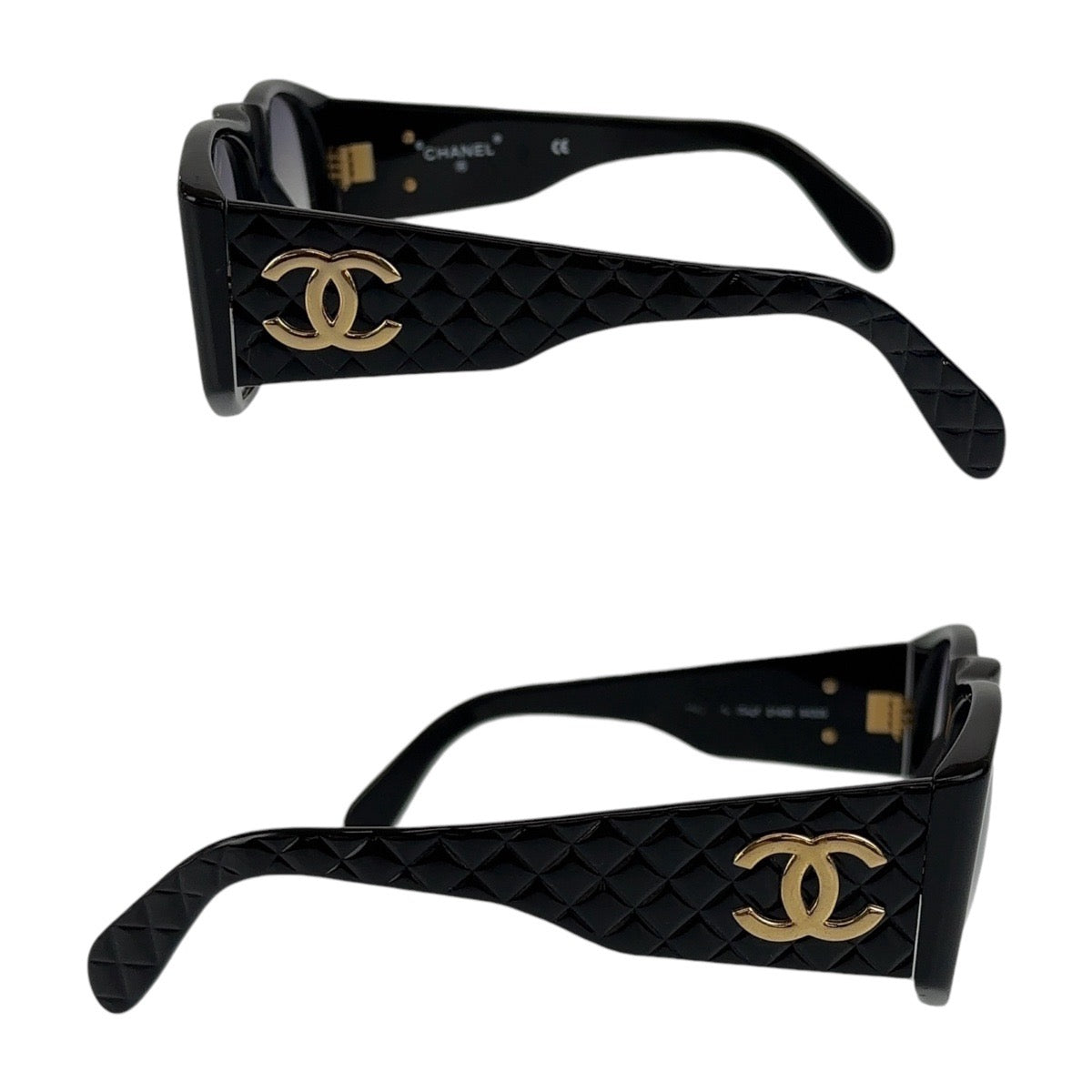 13145
CHANEL シャネル ヴィンテージ ココマーク マトラッセ ブラック ゴールド金具 プラスチック 01450 94305 サングラス ウェリントン  レディース