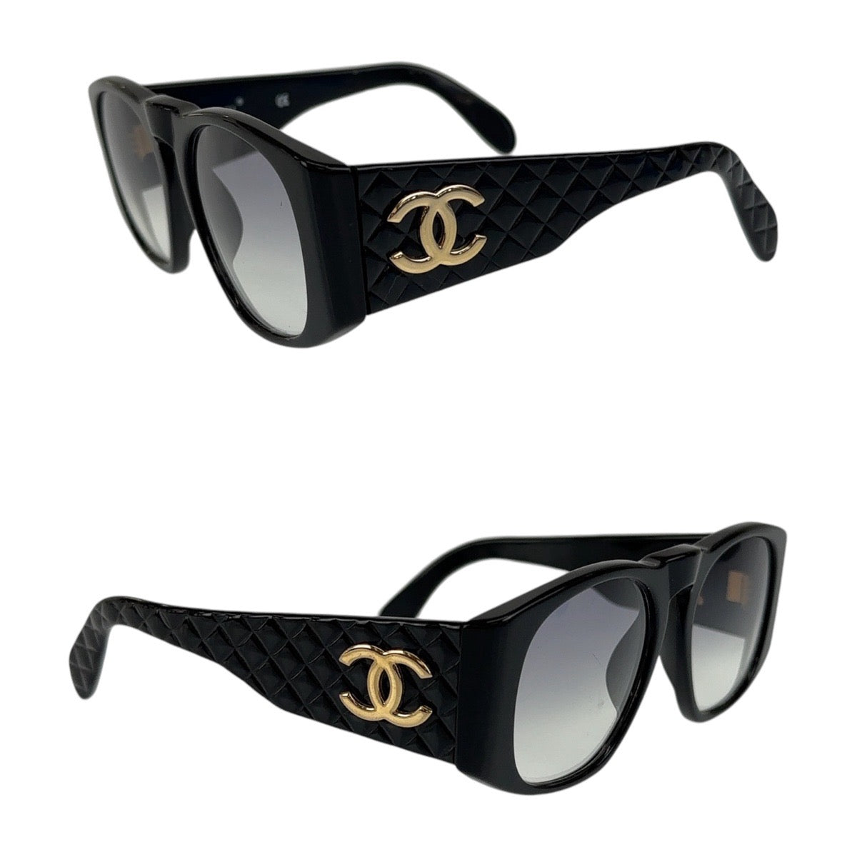 13145
CHANEL シャネル ヴィンテージ ココマーク マトラッセ ブラック ゴールド金具 プラスチック 01450 94305 サングラス ウェリントン  レディース
