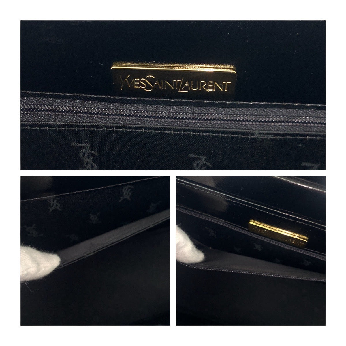 13146
YVES SAINT LAURENT イヴ サンローラン ヴィンテージ YSL ブラック 黒 ゴールド金具 レザー トートバッグ ハンドバッグ  レディース