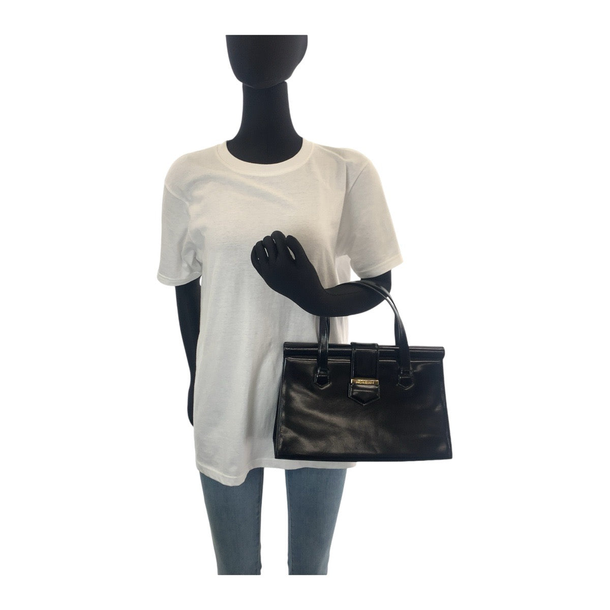 13146
YVES SAINT LAURENT イヴ サンローラン ヴィンテージ YSL ブラック 黒 ゴールド金具 レザー トートバッグ ハンドバッグ  レディース