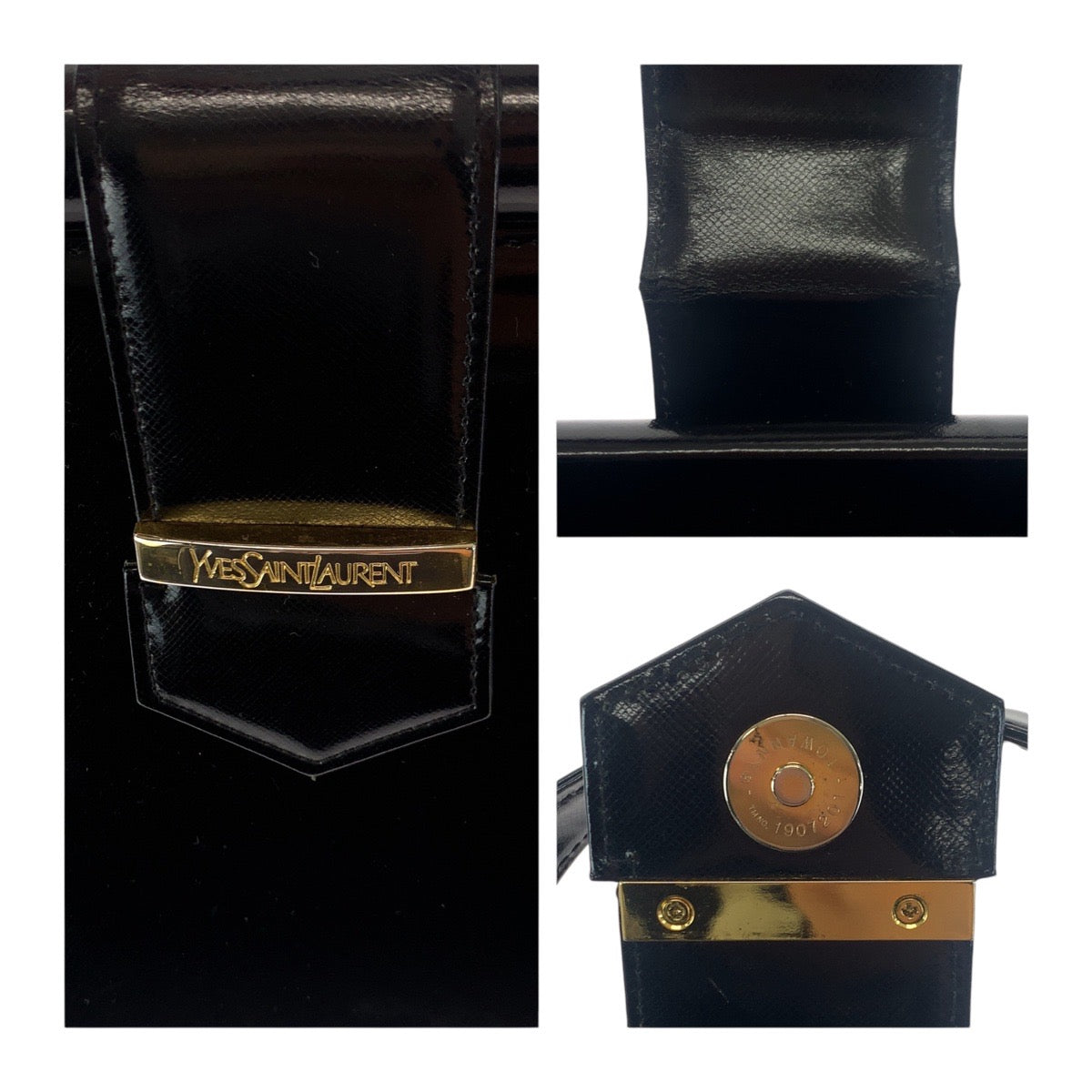 13146
YVES SAINT LAURENT イヴ サンローラン ヴィンテージ YSL ブラック 黒 ゴールド金具 レザー トートバッグ ハンドバッグ  レディース