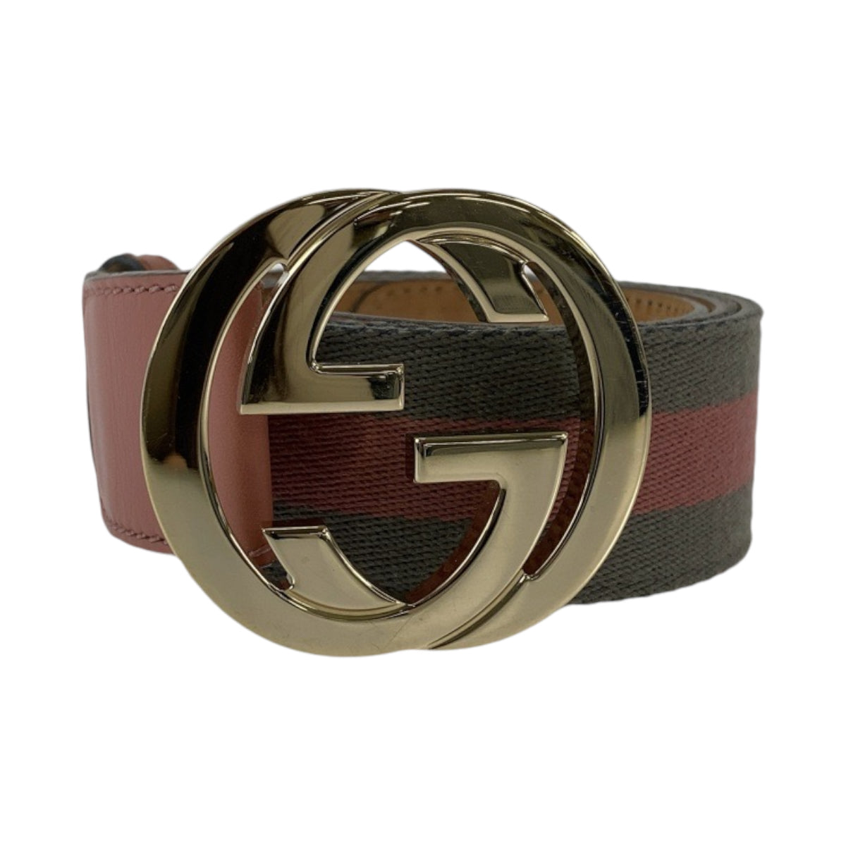 13149
GUCCI グッチ インターロッキング 85cm/34inc ピンク グレー シルバー金具 キャンバス 114876 ベルト  メンズ