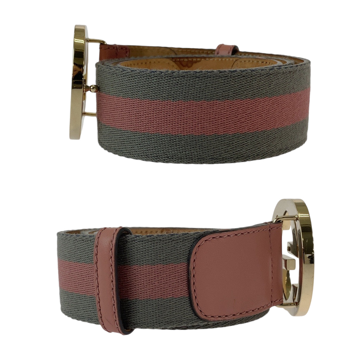 13149
GUCCI グッチ インターロッキング 85cm/34inc ピンク グレー シルバー金具 キャンバス 114876 ベルト  メンズ