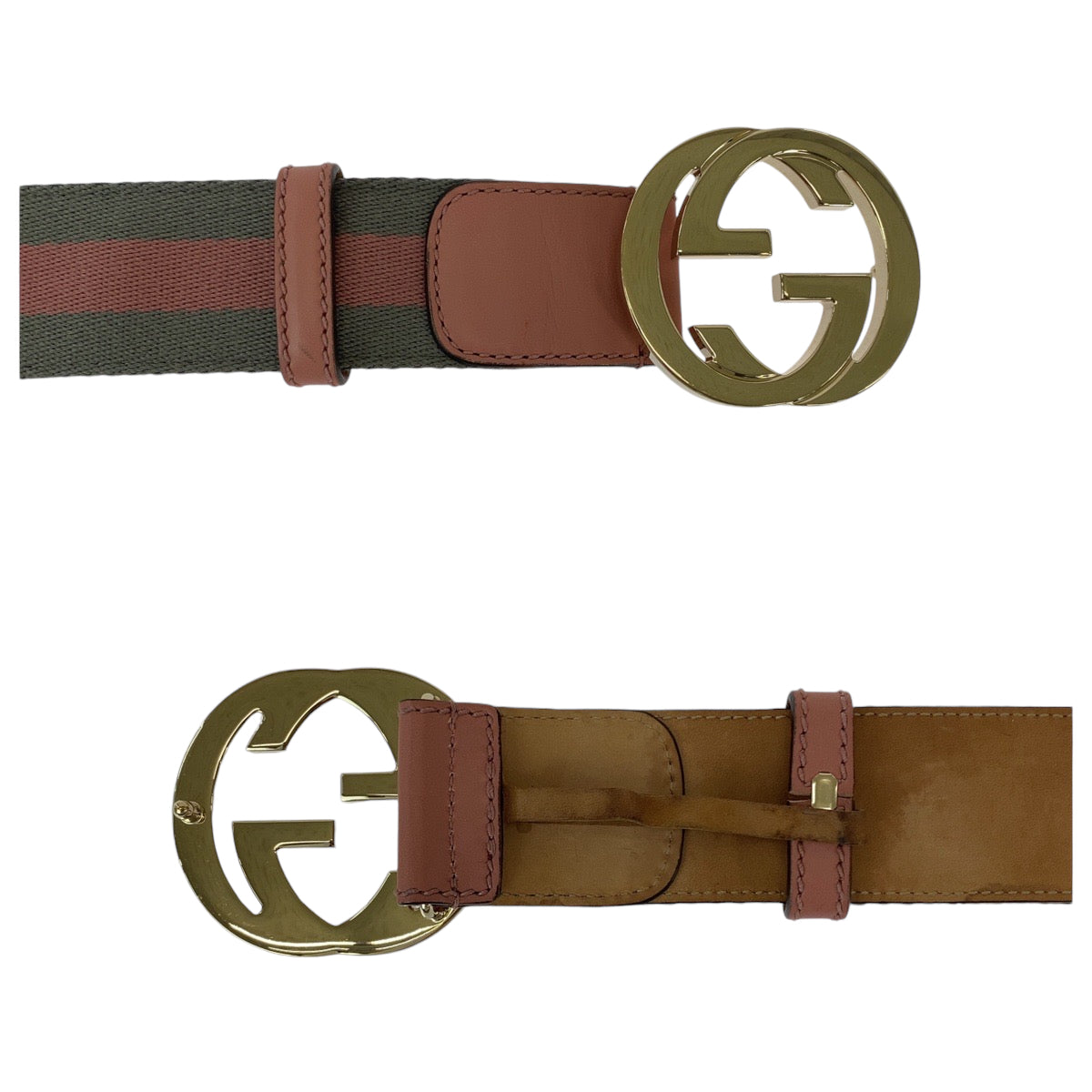 13149
GUCCI グッチ インターロッキング 85cm/34inc ピンク グレー シルバー金具 キャンバス 114876 ベルト  メンズ