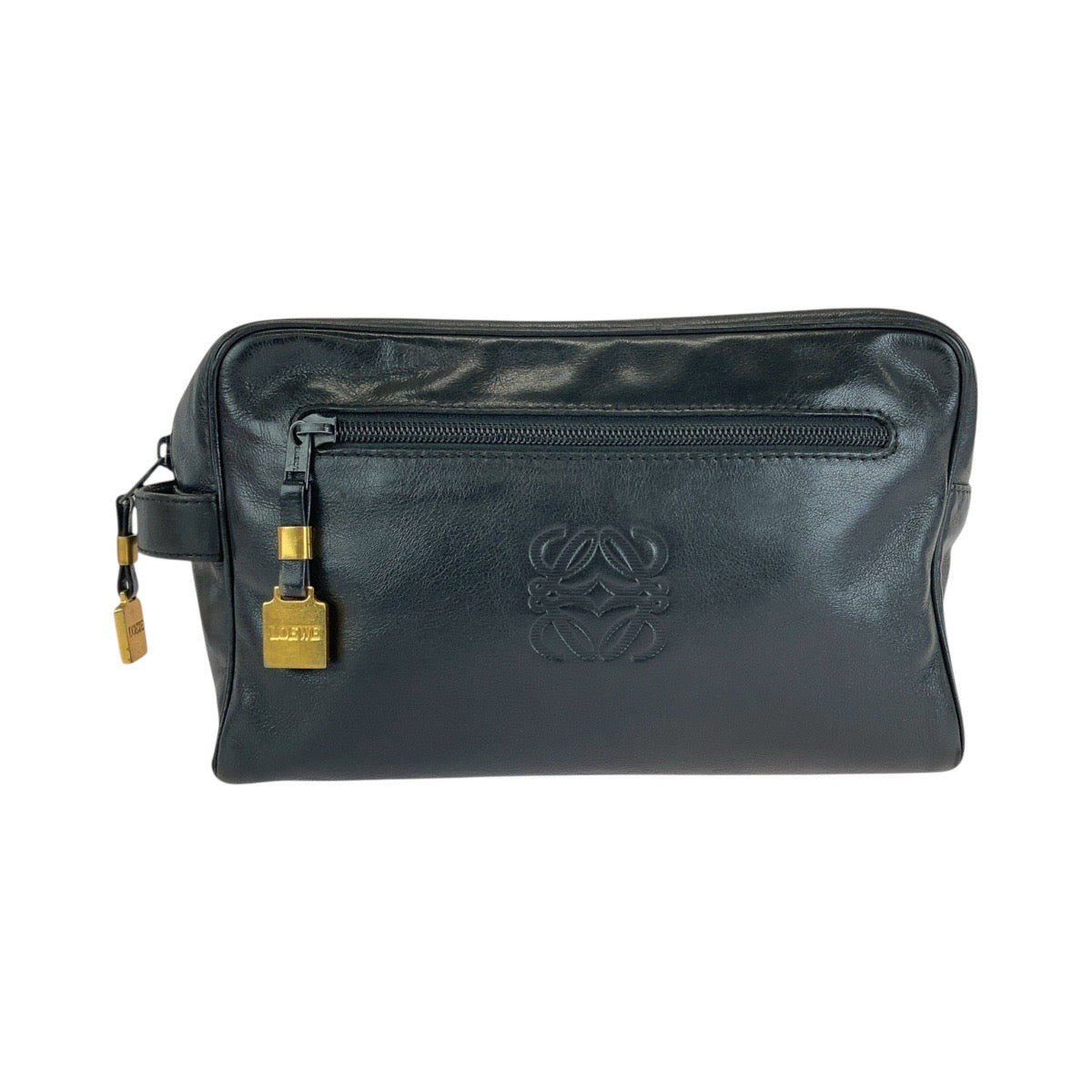 13151
LOEWE ロエベ ヴィンテージ アナグラム ブラック 黒 ゴールド金具 レザー クラッチバッグ セカンドバッグ  メンズ