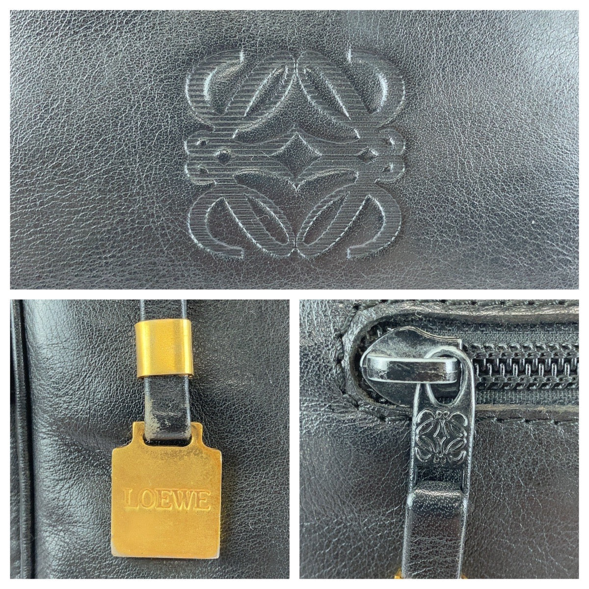 13151
LOEWE ロエベ ヴィンテージ アナグラム ブラック 黒 ゴールド金具 レザー クラッチバッグ セカンドバッグ  メンズ