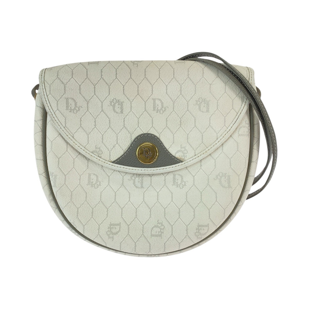 13153
Dior ディオール ヴィンテージ ハニカム ホワイト グレー ゴールド金具 PVC ショルダーバッグ ポシェット  レディース