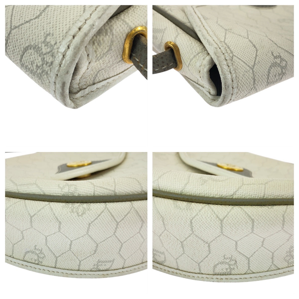 13153
Dior ディオール ヴィンテージ ハニカム ホワイト グレー ゴールド金具 PVC ショルダーバッグ ポシェット  レディース