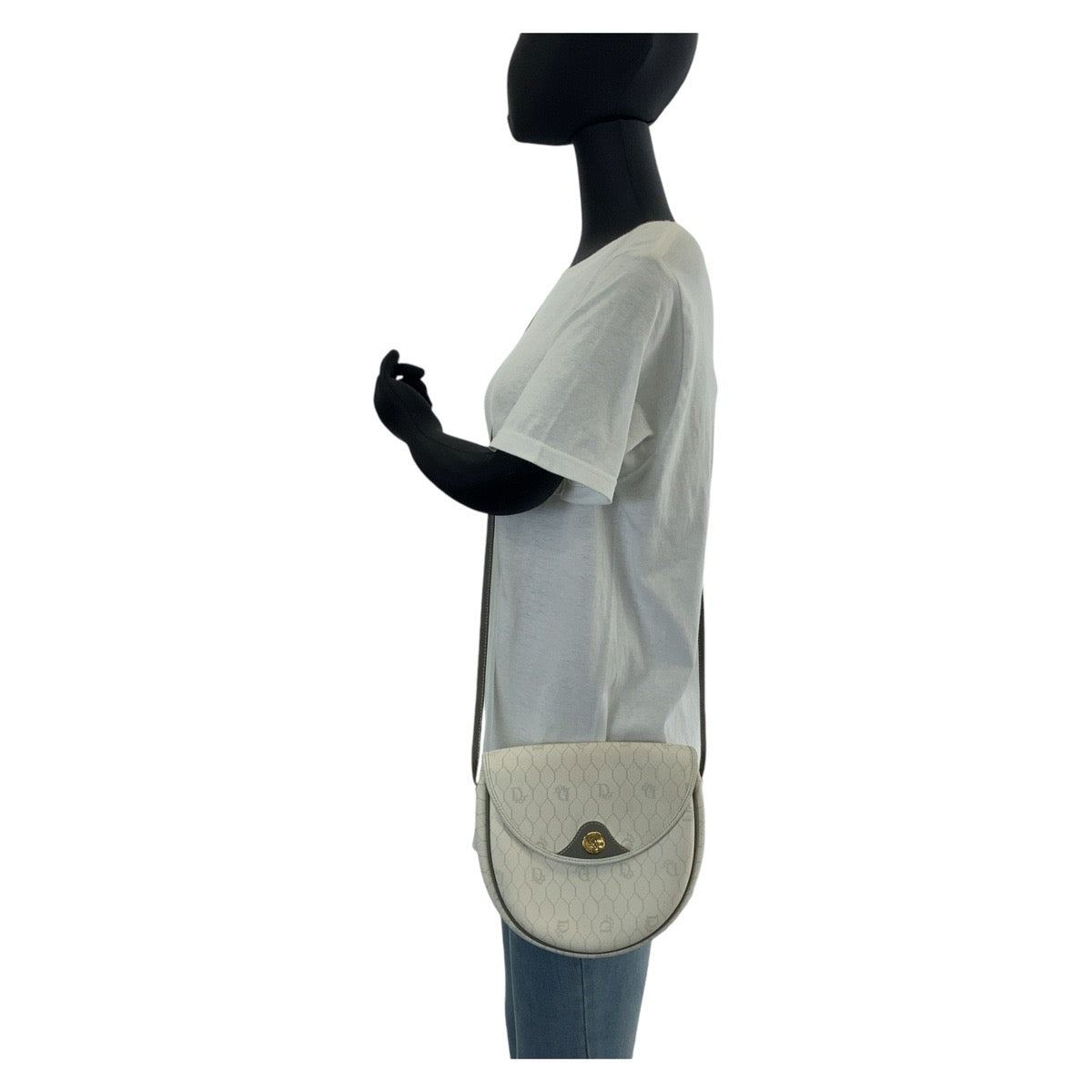 13153
Dior ディオール ヴィンテージ ハニカム ホワイト グレー ゴールド金具 PVC ショルダーバッグ ポシェット  レディース