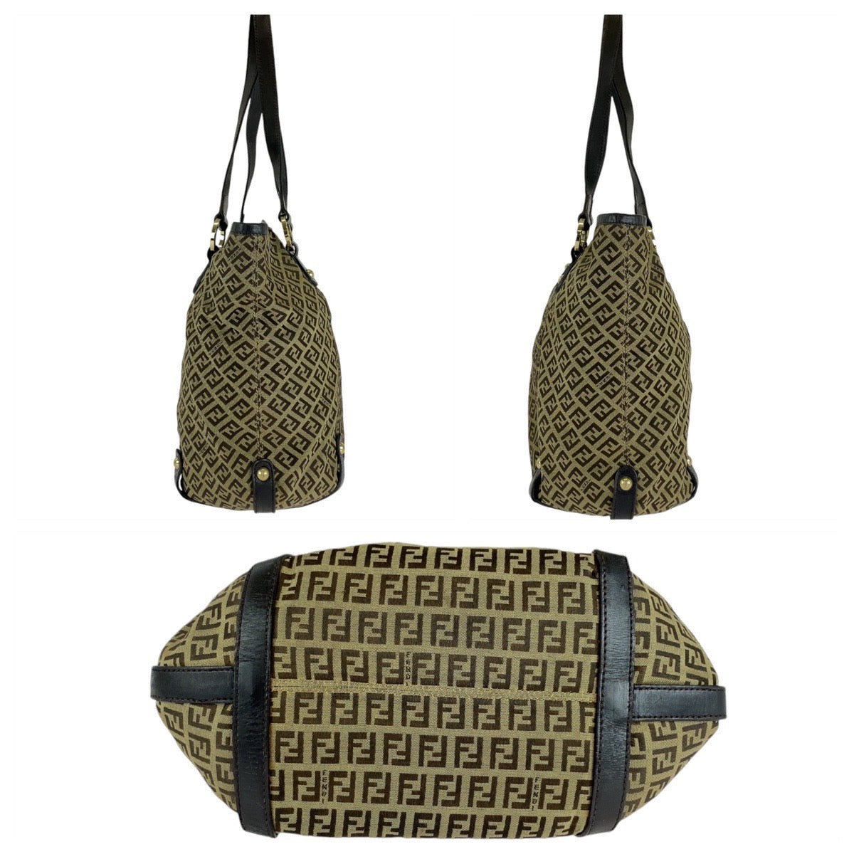 13154
FENDI フェンディ ヴィンテージ ズッキーノ ブラウン ゴールド金具 キャンバス / レザー トートバッグ ショルダーバッグ  レディース