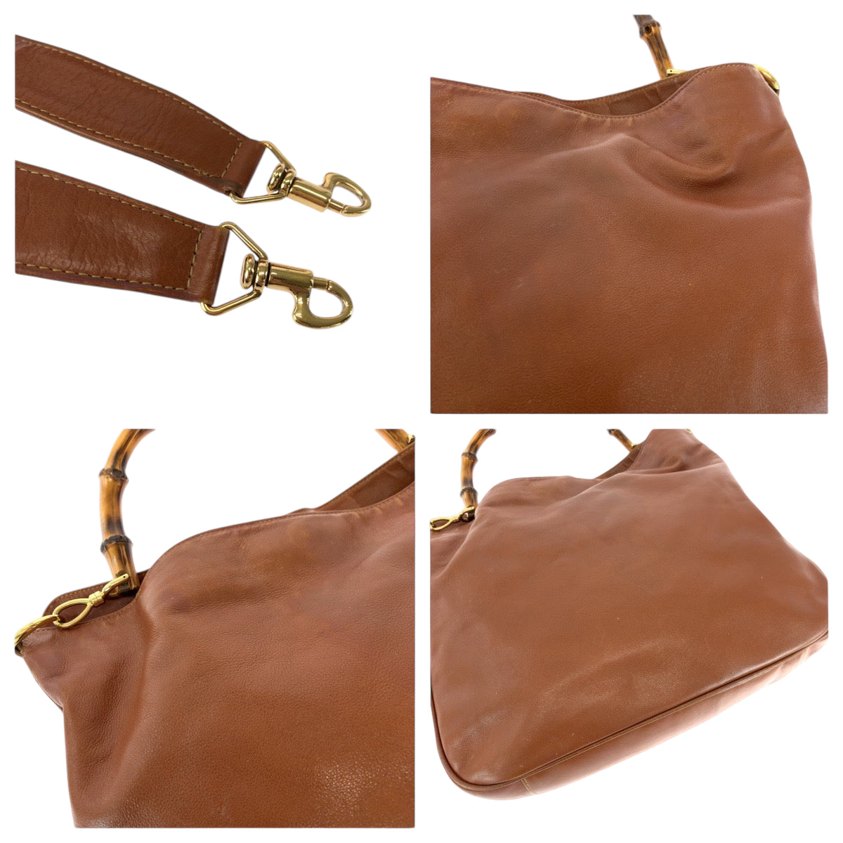 13155
GUCCI グッチ ヴィンテージ バンブー ブラウン ゴールド金具 レザー 001 1781 1577 ホーボー ショルダーバッグ ハンドバッグ 2way  レディース