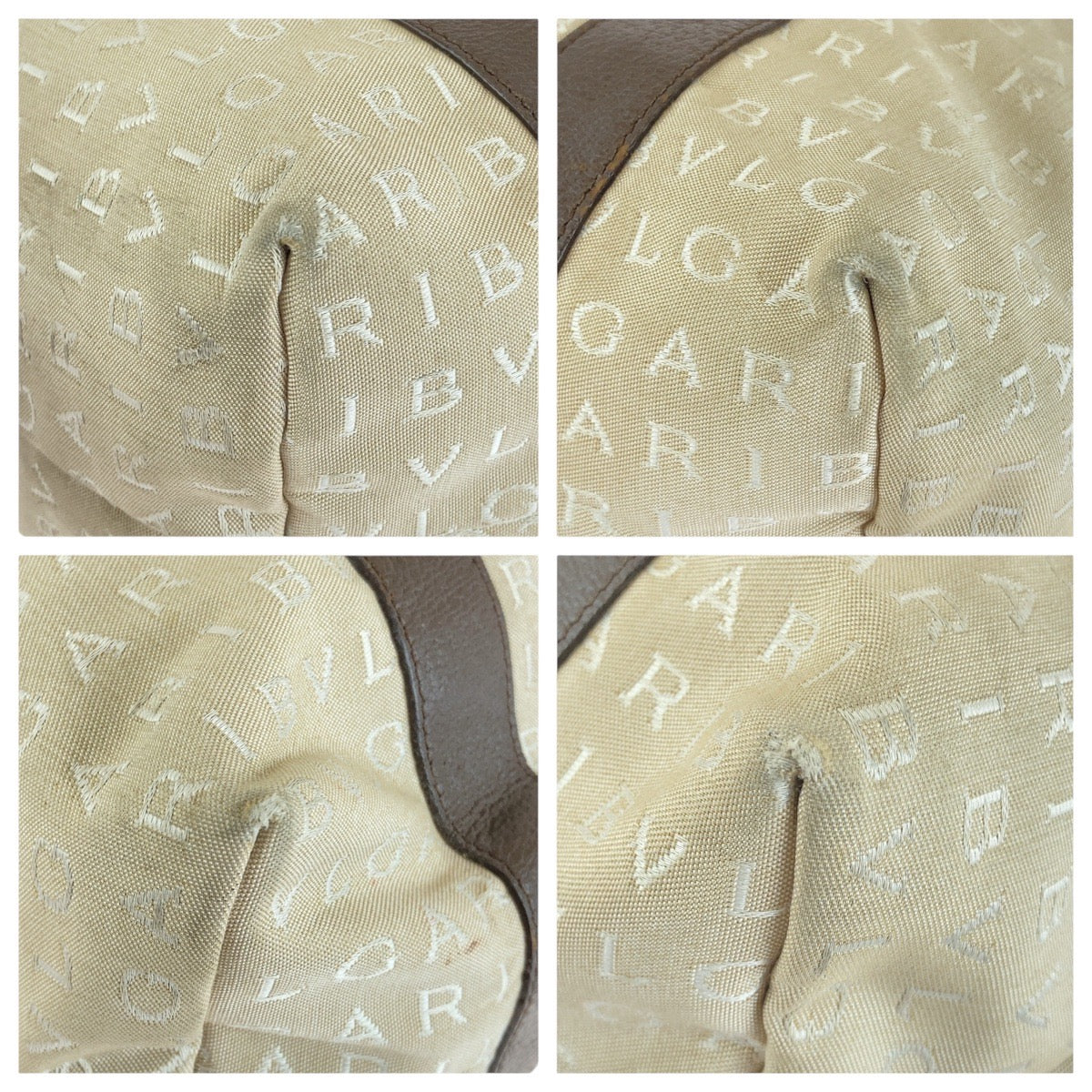 13157
BVLGARI ブルガリ ロゴマニア ベージュ ブラウン シルバー金具 キャンバス / レザー トートバッグ ショルダーバッグ  レディース