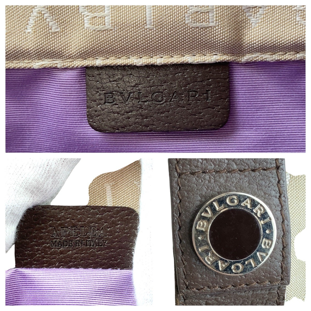 13157
BVLGARI ブルガリ ロゴマニア ベージュ ブラウン シルバー金具 キャンバス / レザー トートバッグ ショルダーバッグ  レディース