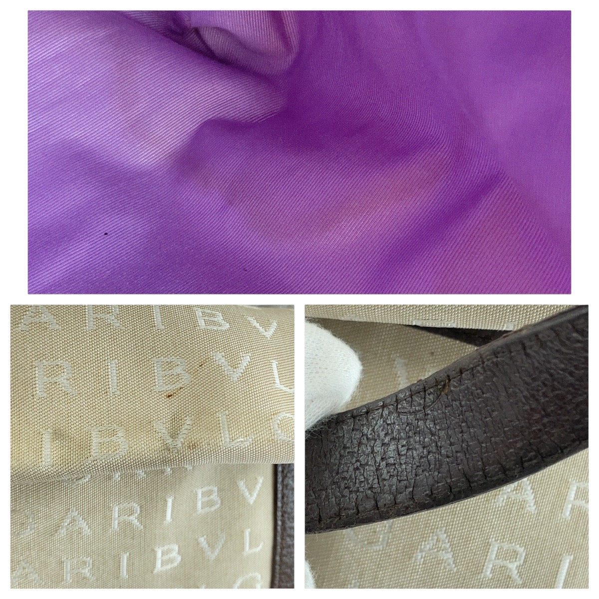 13157
BVLGARI ブルガリ ロゴマニア ベージュ ブラウン シルバー金具 キャンバス / レザー トートバッグ ショルダーバッグ  レディース