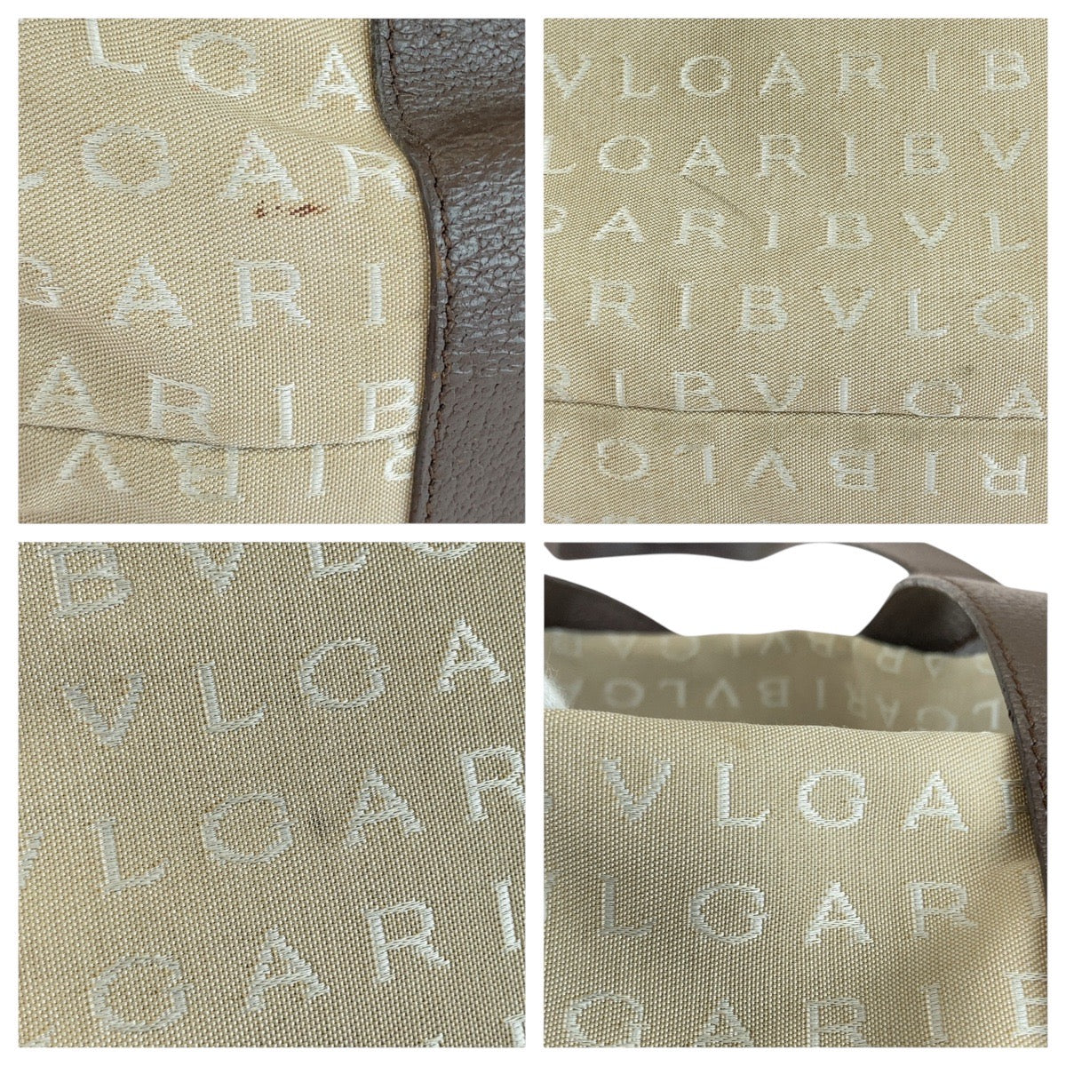 13157
BVLGARI ブルガリ ロゴマニア ベージュ ブラウン シルバー金具 キャンバス / レザー トートバッグ ショルダーバッグ  レディース