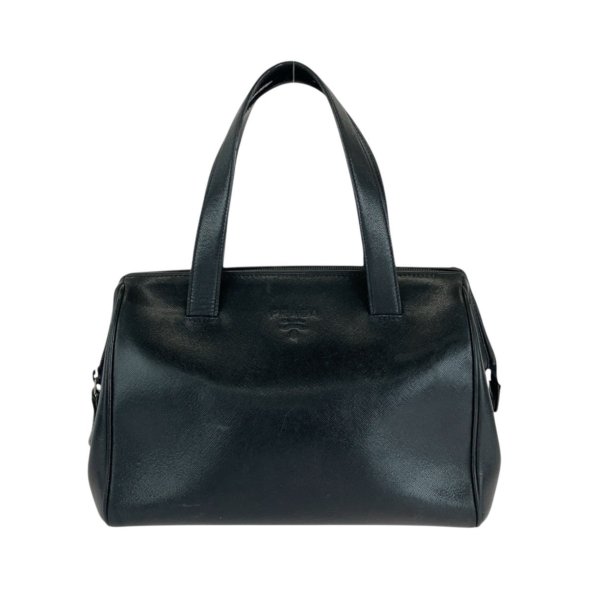 13158
PRADA プラダ ヴィンテージ サフィアーノ ブラック 黒 ゴールド金具 レザー トートバッグ ミニボストンバッグ  レディース