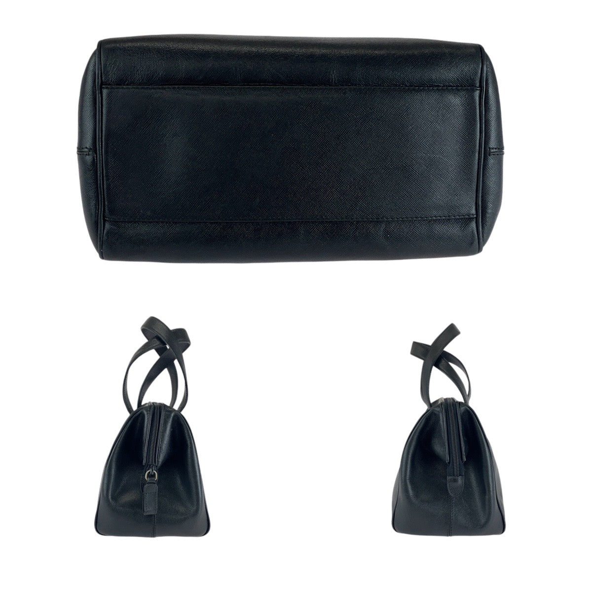 13158
PRADA プラダ ヴィンテージ サフィアーノ ブラック 黒 ゴールド金具 レザー トートバッグ ミニボストンバッグ  レディース