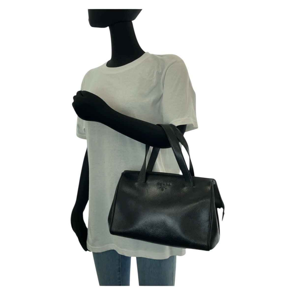 13158
PRADA プラダ ヴィンテージ サフィアーノ ブラック 黒 ゴールド金具 レザー トートバッグ ミニボストンバッグ  レディース