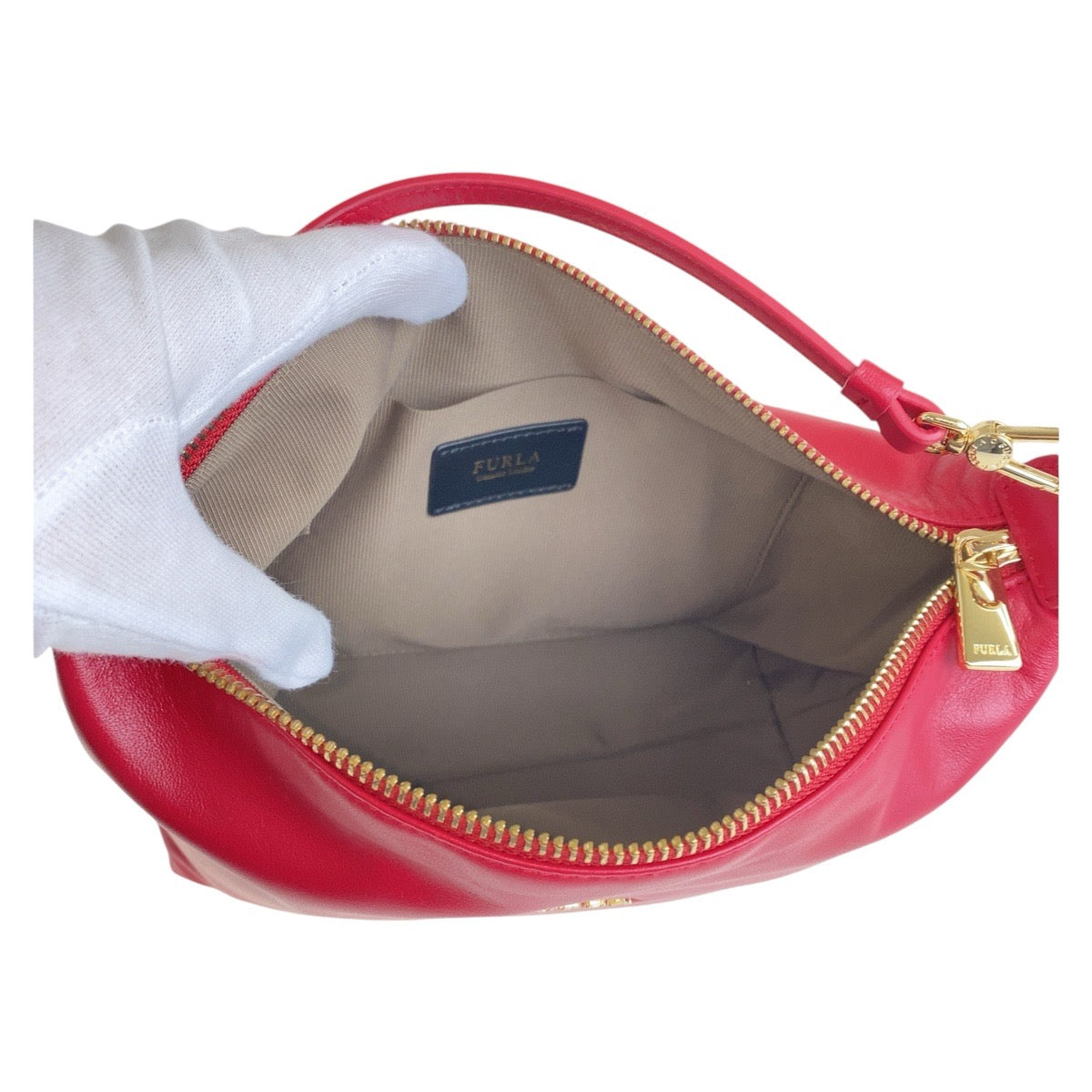 13161
Furla フルラ レッド ゴールド金具 レザー ハンドバッグ ショルダーバッグ 2way  レディース