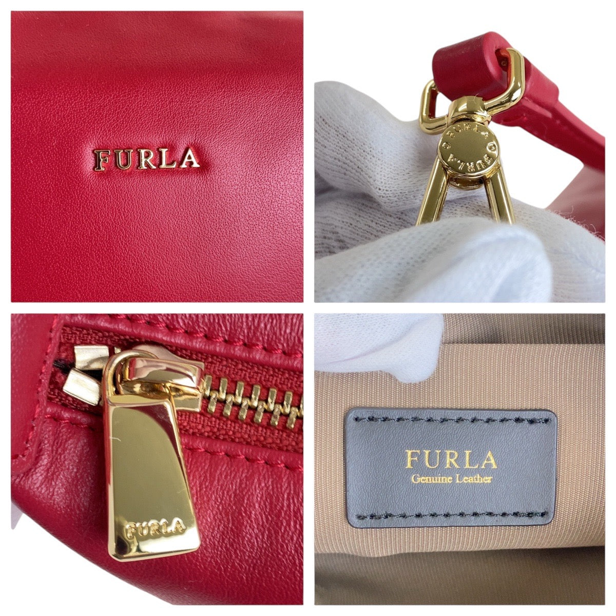 13161
Furla フルラ レッド ゴールド金具 レザー ハンドバッグ ショルダーバッグ 2way  レディース