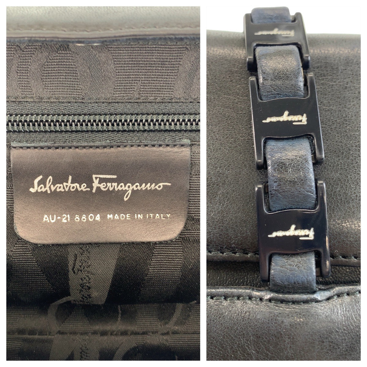 13163
Salvatore Ferragamo サルヴァトーレフェラガモ ヴァラ ブラック 黒 シルバー金具 レザー チェーンショルダーバッグ  レディース