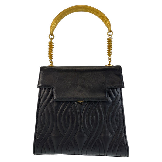 14044
FENDI フェンディ ヴィンテージ マカロニ ブラック 黒 ゴールド金具 レザー ハンドバッグ  レディース