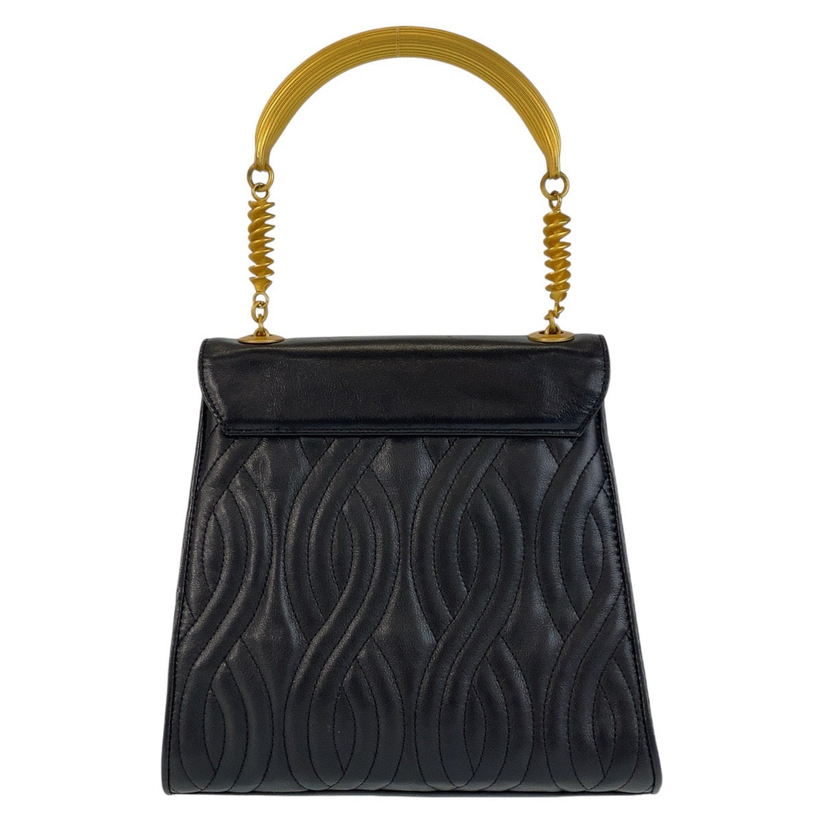 14044
FENDI フェンディ ヴィンテージ マカロニ ブラック 黒 ゴールド金具 レザー ハンドバッグ  レディース