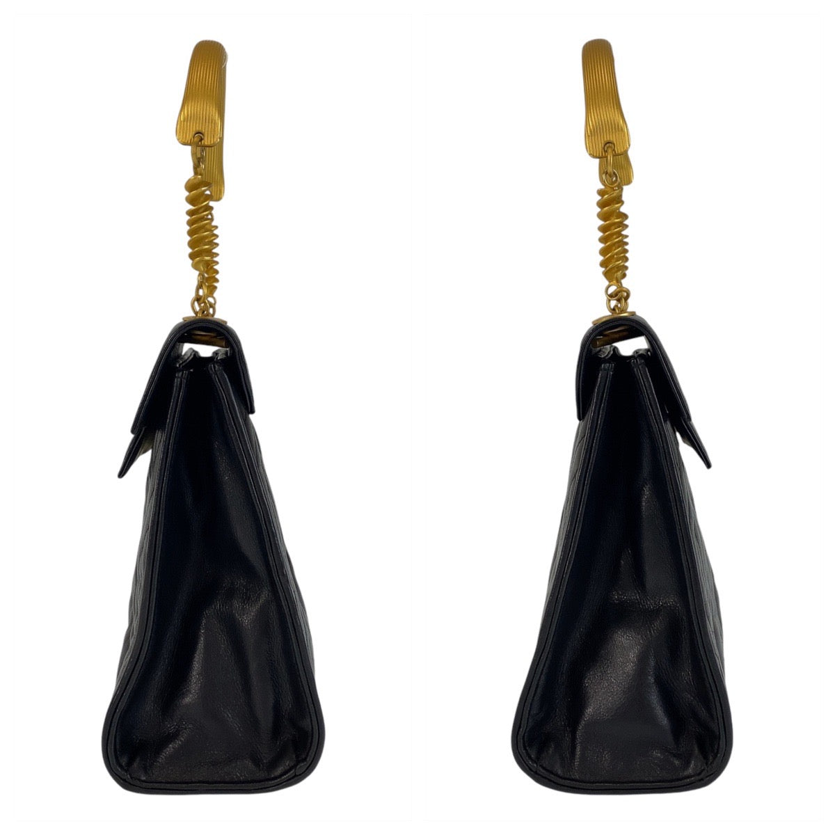 14044
FENDI フェンディ ヴィンテージ マカロニ ブラック 黒 ゴールド金具 レザー ハンドバッグ  レディース
