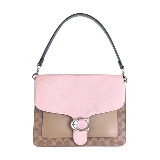 13165
COACH コーチ シグネチャー ピンク ブラウン シルバー金具 レザー / PVC ショルダーバッグ  レディース