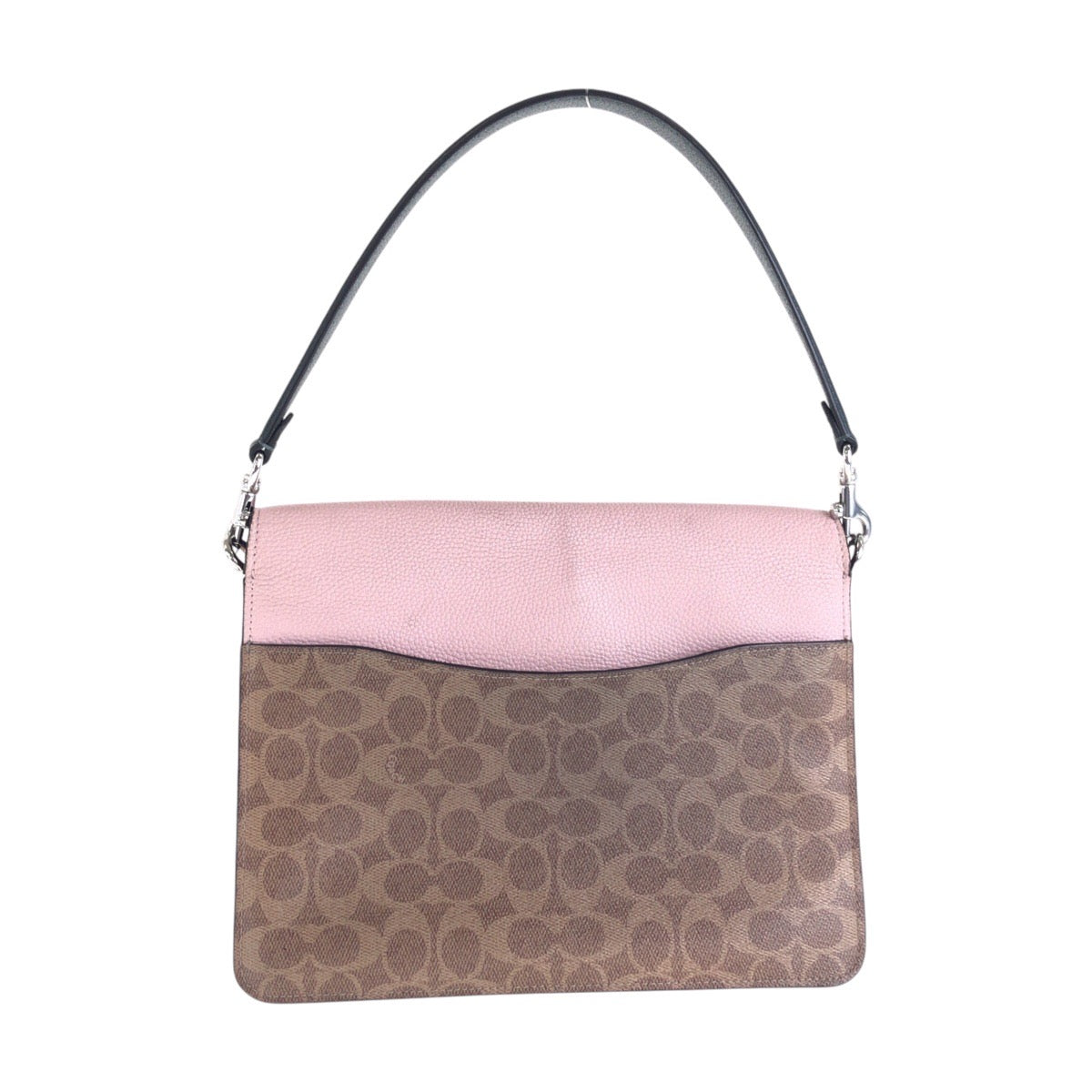 13165
COACH コーチ シグネチャー ピンク ブラウン シルバー金具 レザー / PVC ショルダーバッグ  レディース