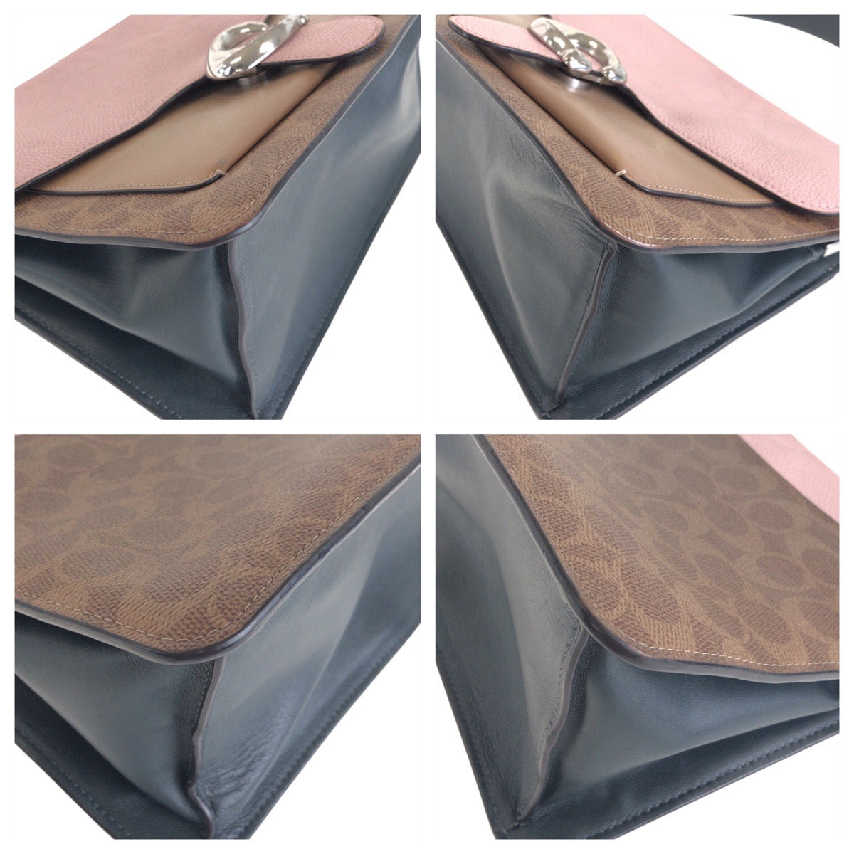 13165
COACH コーチ シグネチャー ピンク ブラウン シルバー金具 レザー / PVC ショルダーバッグ  レディース