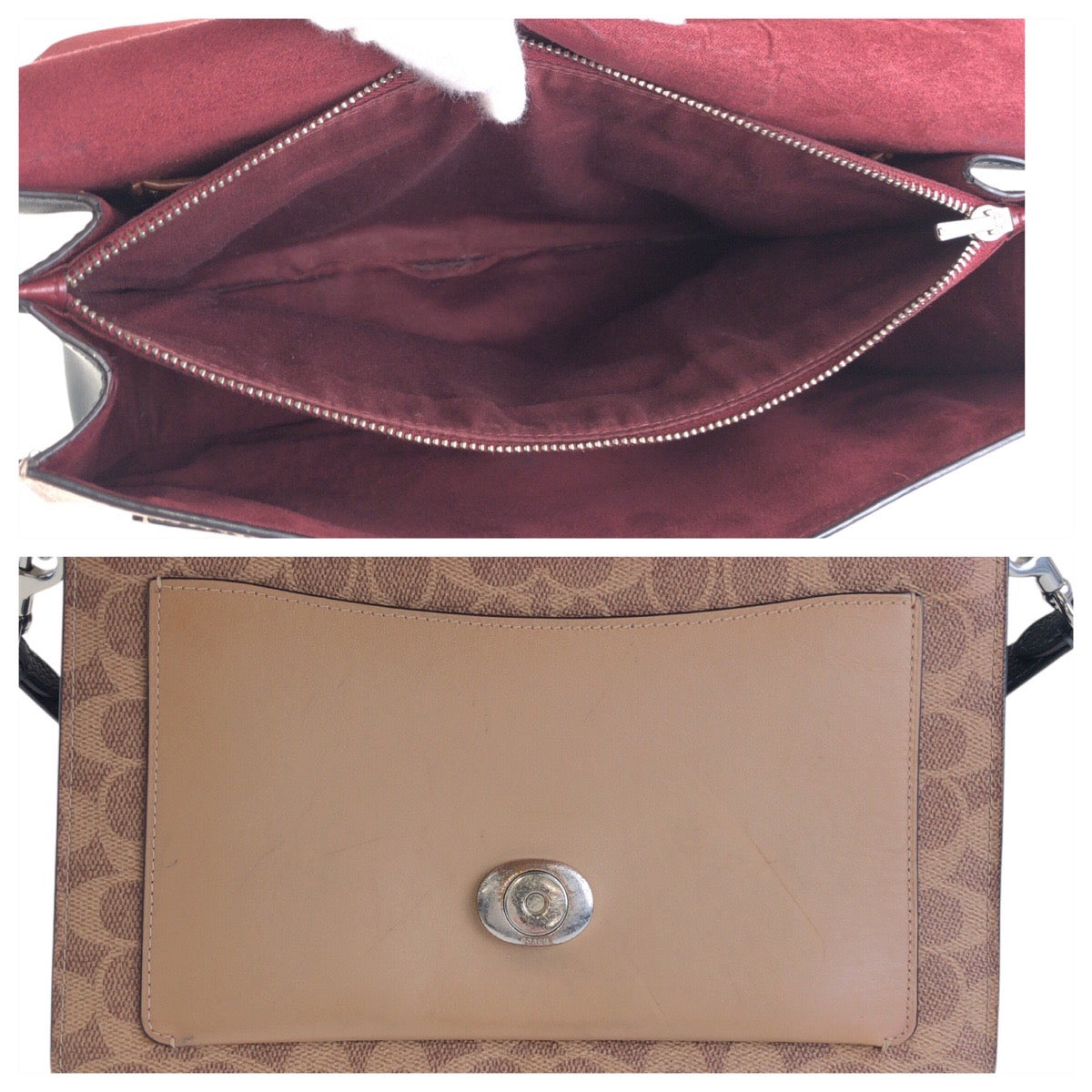13165
COACH コーチ シグネチャー ピンク ブラウン シルバー金具 レザー / PVC ショルダーバッグ  レディース