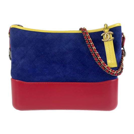 13166
 CHANEL Gabrielle de Chanel Blue Red Yellow Suede/Leather Shoulder Bag Chain Shoulder Bag Women's