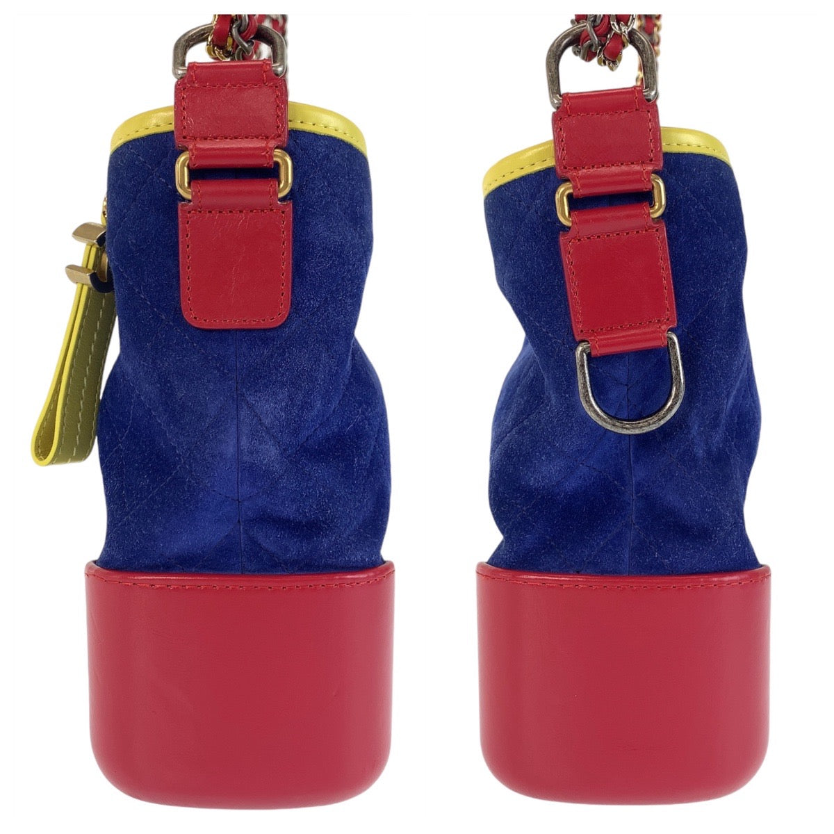 13166
 CHANEL Gabrielle de Chanel Blue Red Yellow Suede/Leather Shoulder Bag Chain Shoulder Bag Women's