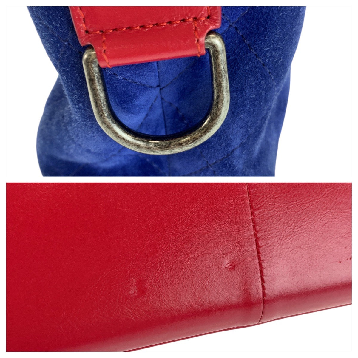 13166
 CHANEL Gabrielle de Chanel Blue Red Yellow Suede/Leather Shoulder Bag Chain Shoulder Bag Women's