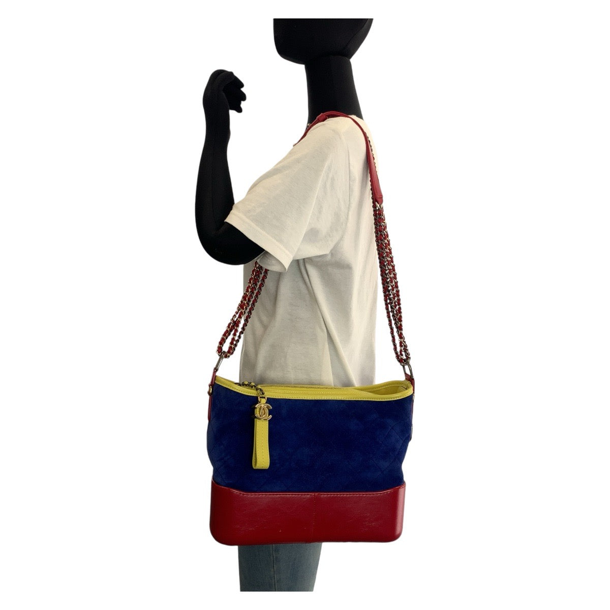 13166
 CHANEL Gabrielle de Chanel Blue Red Yellow Suede/Leather Shoulder Bag Chain Shoulder Bag Women's