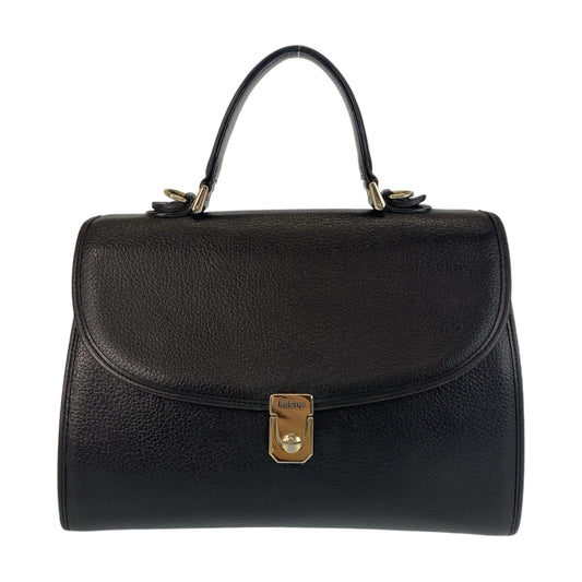 14046
BURBERRY バーバリー 中チェック柄 ブラック 黒 ゴールド金具 レザー ハンドバッグ  レディース