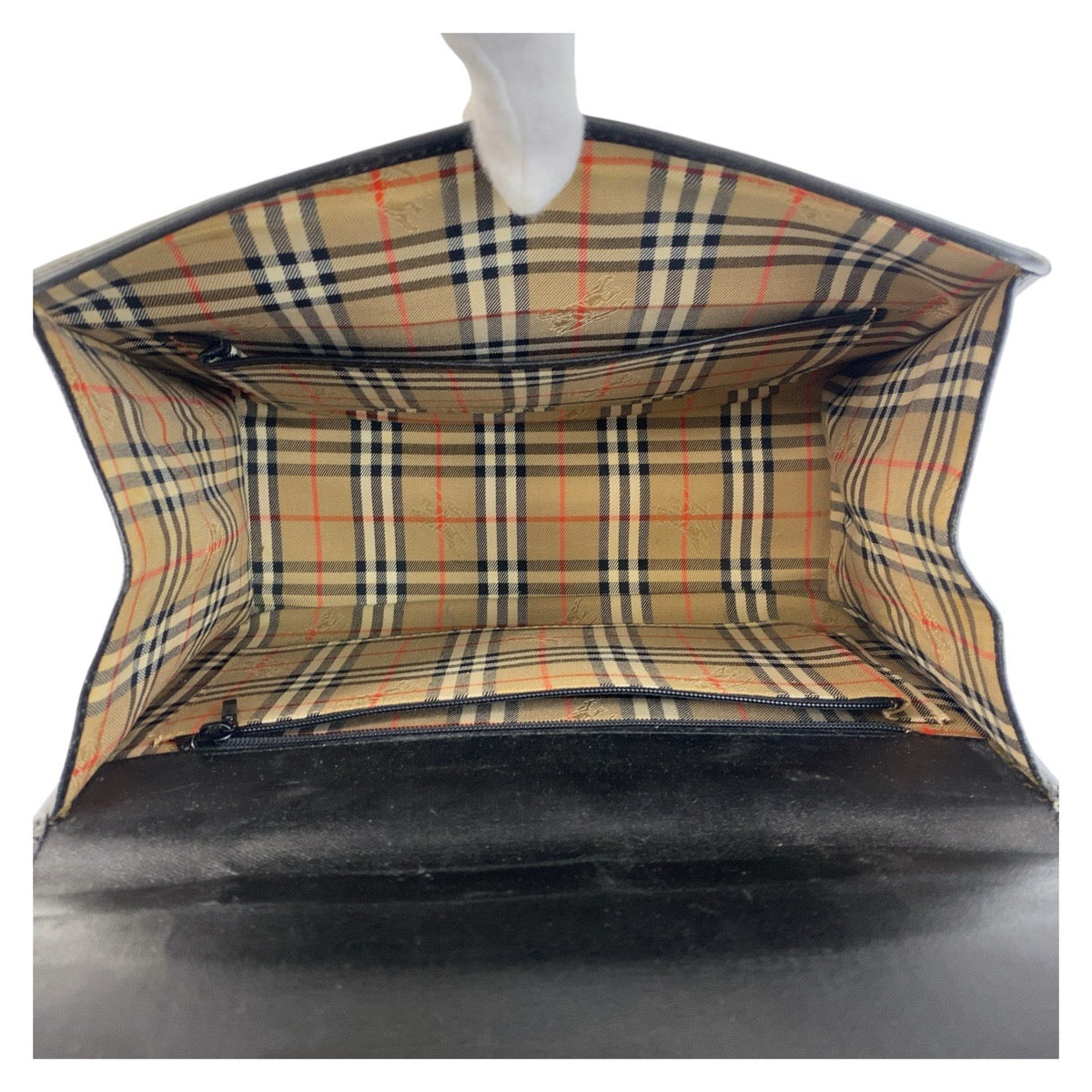 14046
BURBERRY バーバリー 中チェック柄 ブラック 黒 ゴールド金具 レザー ハンドバッグ  レディース