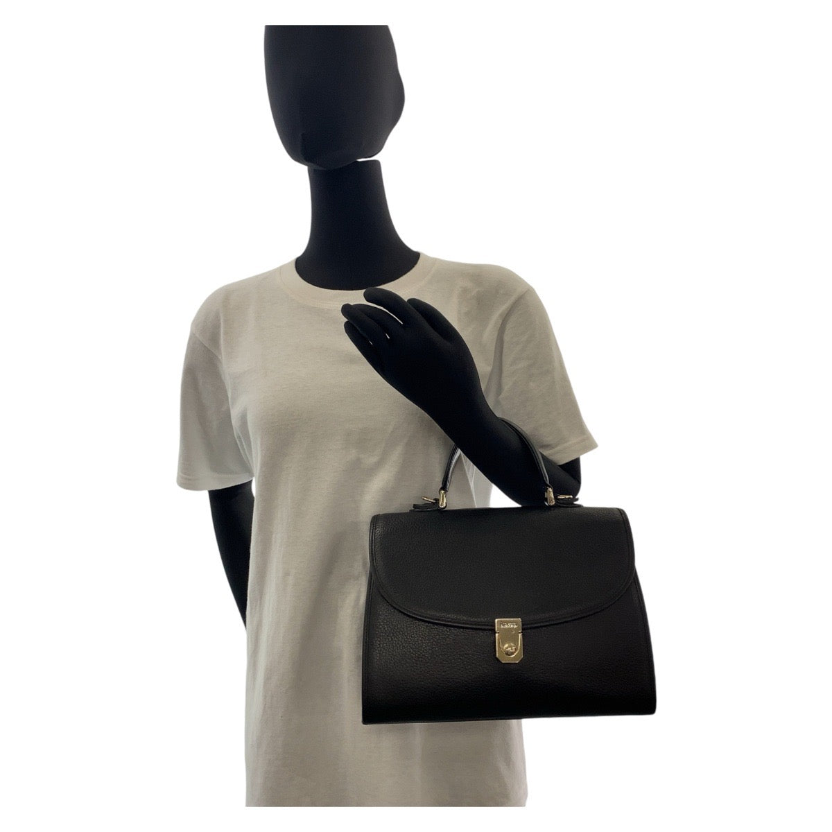 14046
BURBERRY バーバリー 中チェック柄 ブラック 黒 ゴールド金具 レザー ハンドバッグ  レディース
