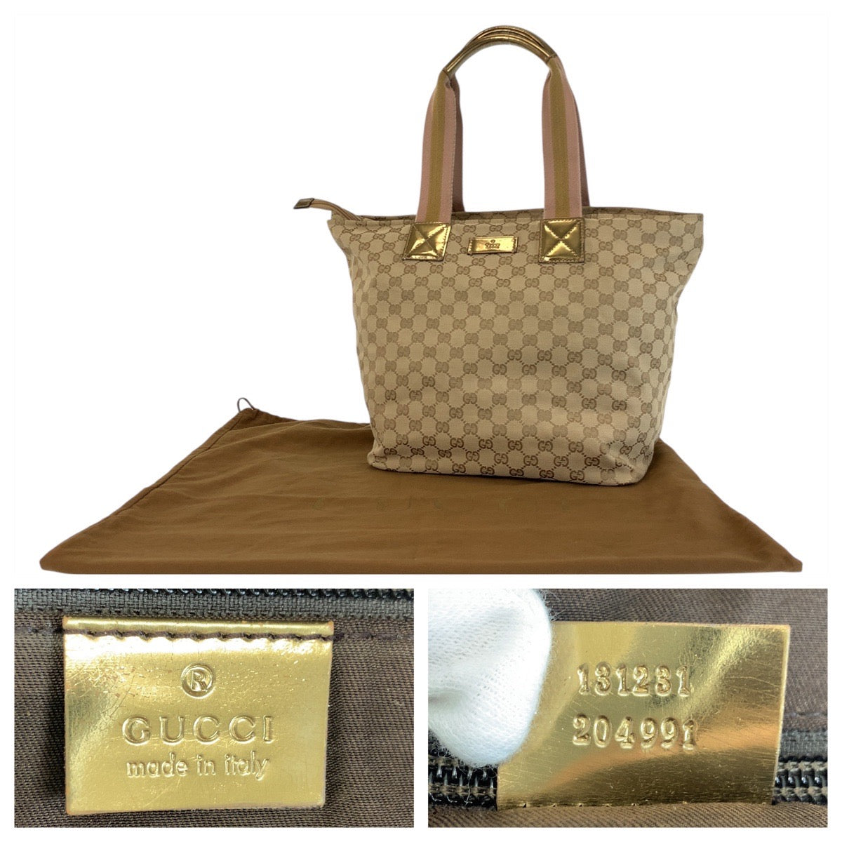 13171
GUCCI グッチ ベージュ ゴールド ゴールド金具 GGキャンバス 131231 トートバッグ ショルダーバッグ  レディース