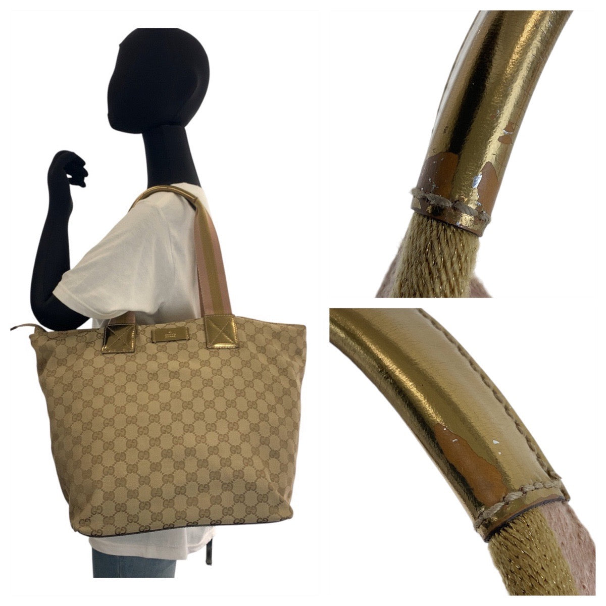 13171
GUCCI グッチ ベージュ ゴールド ゴールド金具 GGキャンバス 131231 トートバッグ ショルダーバッグ  レディース