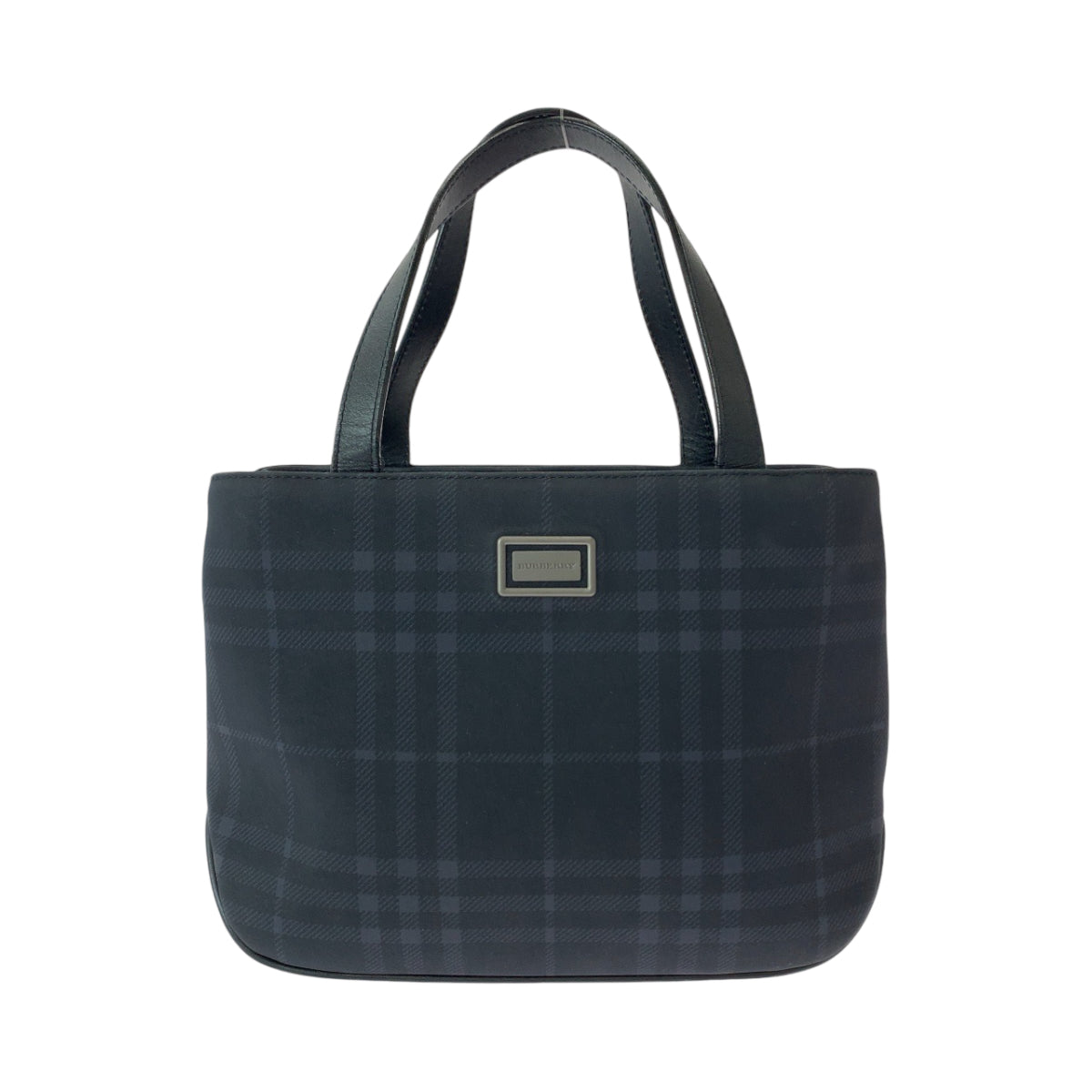 13175
BURBERRY バーバリー チェック柄 ネイビー シルバー金具 キャンバス トートバッグ ハンドバッグ  レディース