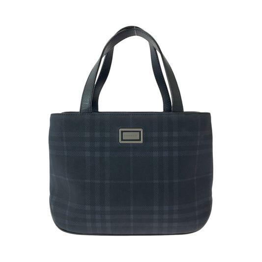 13175
BURBERRY バーバリー チェック柄 ネイビー シルバー金具 キャンバス トートバッグ ハンドバッグ  レディース